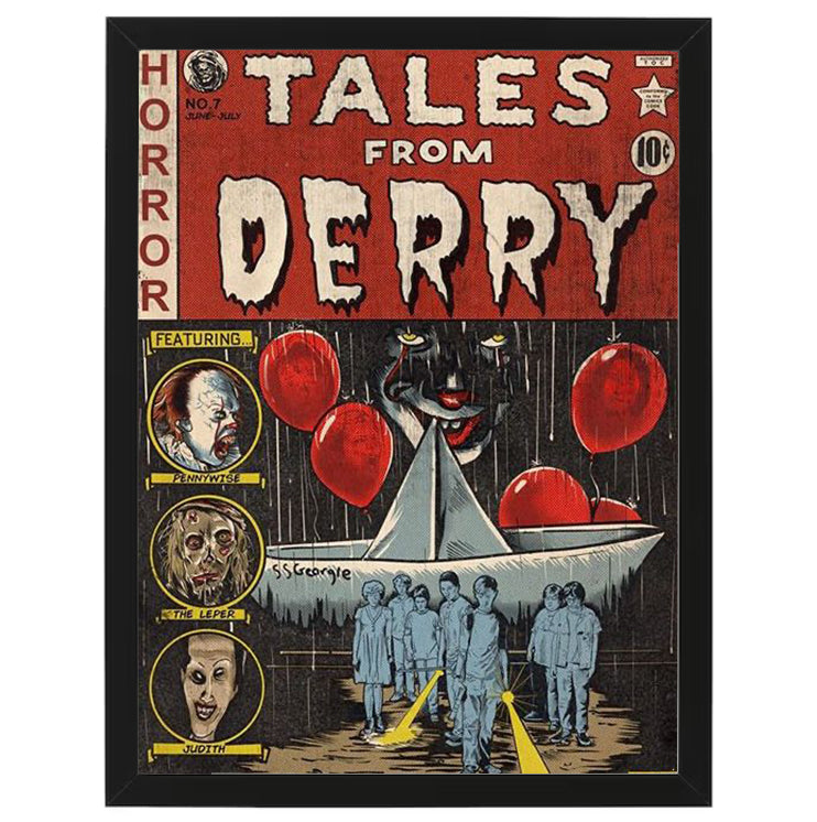 Tales from Derry - Pennywise IT - Framed Art - Metal Wall Art - 20 x 25cm