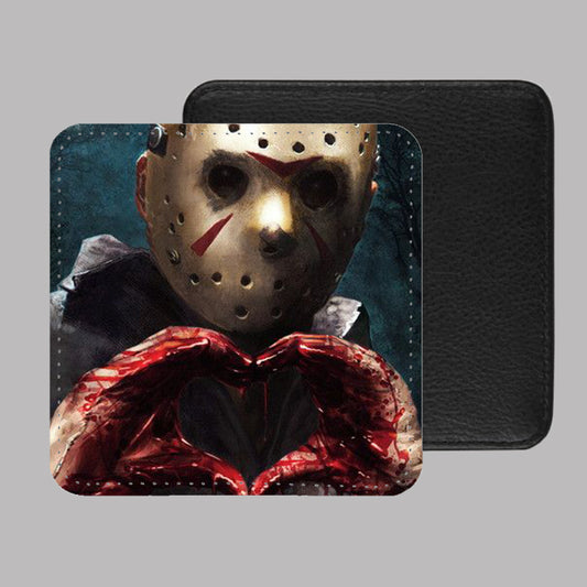 Jason Voorhees Heart Hands PU Leather Coaster Set of 4 - 10 x 10cm