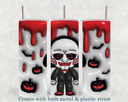 SAW Jigsaw - 3D Effect - Horror Movie Character - 20oz Tumbler - Halloween - Creepy - Spooky - Scary - Novelty - Tumbler