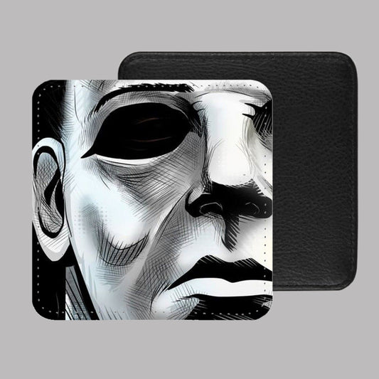 Michael Myers Face Halloween PU Leather Coaster Set of 4 - 10 x 10cm