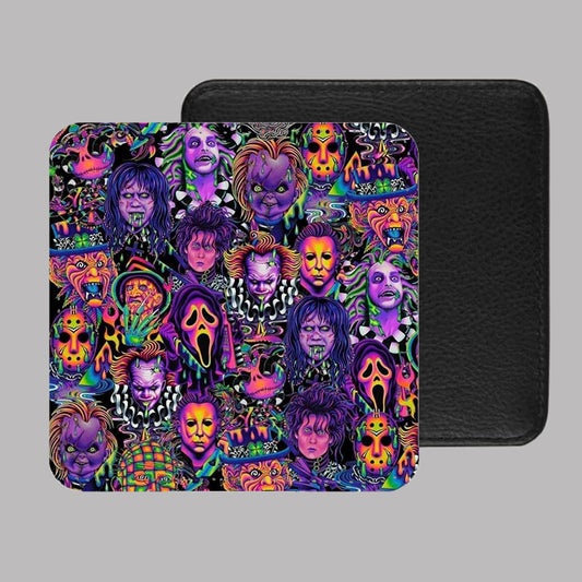 Horror Movie Characters Mash Up PU Leather Coaster Set of 4 - 10 x 10cm