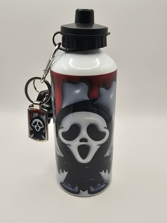 Scream Ghost Face 600ml Water Bottle and Metal Keyring Set - Horror Movie - Horror Character - Horror Water Bottle