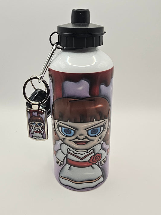 Annabelle 600ml Water Bottle and Metal Keyring Set - Horror Movie - Horror Character - Horror Water Bottle