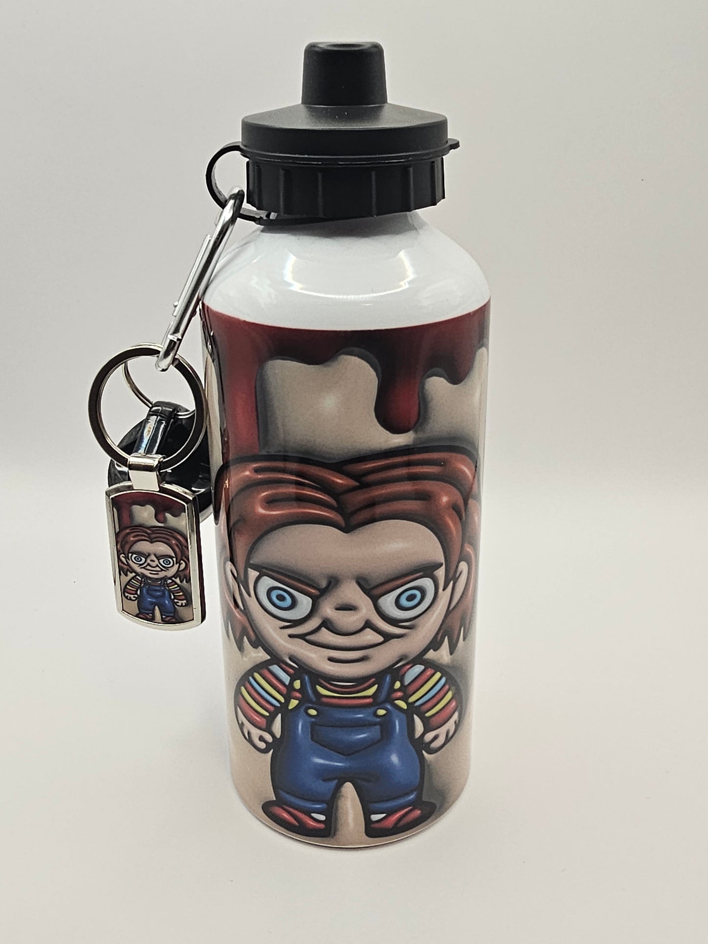 Chucky 600ml Water Bottle and Metal Keyring Set - Horror Movie - Horror Character - Horror Water Bottle