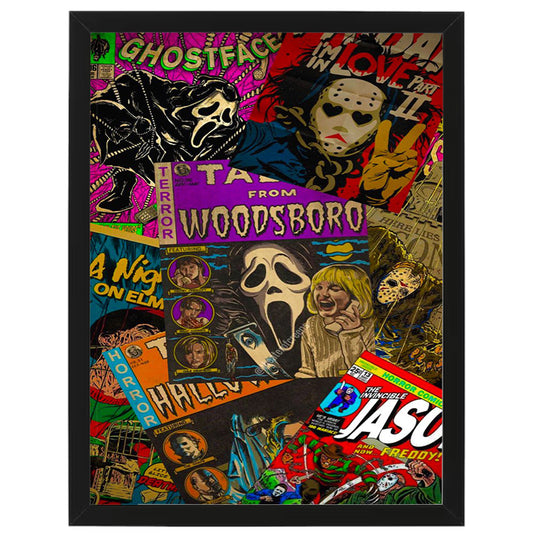 Horror Movie Comics Mash Up - Horror Movies - Framed Art - Metal Wall Art - 20 x 25cm