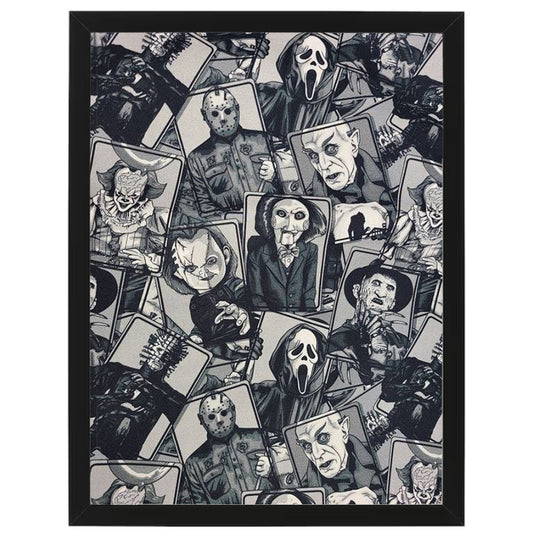 Horror Movie Characters Mash Up - Black and White - Horror Movies - Framed Art - Metal Wall Art - 20 x 25cm