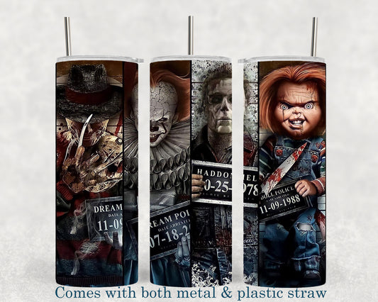 Horror Movie Characters Mash Up - 20oz Tumbler - Halloween - Creepy - Spooky - Scary - Novelty - Tumbler