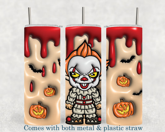 Pennywise IT - 3D Effect - Horror Movie Character - 20oz Tumbler - Halloween - Creepy - Spooky - Scary - Novelty - Tumbler