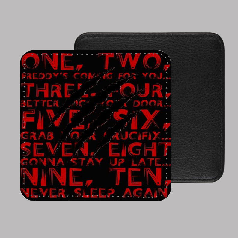 Freddy Krueger One Two Freddys Coming For You PU Leather Coaster Set of 4 - 10 x 10cm