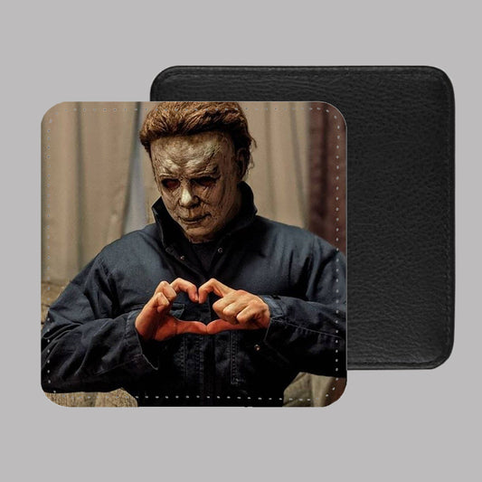 Michael Myers Heart Hands PU Leather Coaster Set of 4 - 10 x 10cm