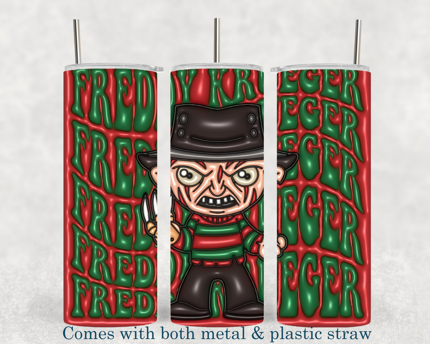 Freddy Krueger - 3D Effect - Horror Movie Character - 20oz Tumbler - Halloween - Creepy - Spooky - Scary - Novelty - Tumbler