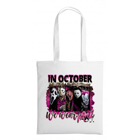 In October we wear Pink - Horror Movie Characters - Shopping Tote Bag - Tote Bag - Horror Movie - Halloween - Creepy - Shopping Bag