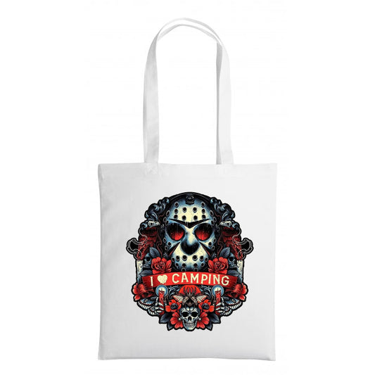 Jason Voorhees - I love camping - Shopping Tote Bag - Tote Bag - Horror Movie - Halloween - Creepy - Shopping Bag