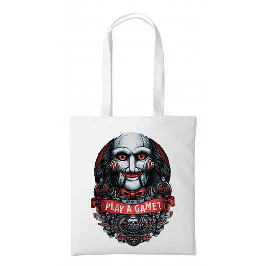 SAW Jigsaw - Want to play a game? - Shopping Tote Bag - Tote Bag - Horror Movie - Halloween - Creepy - Shopping Bag