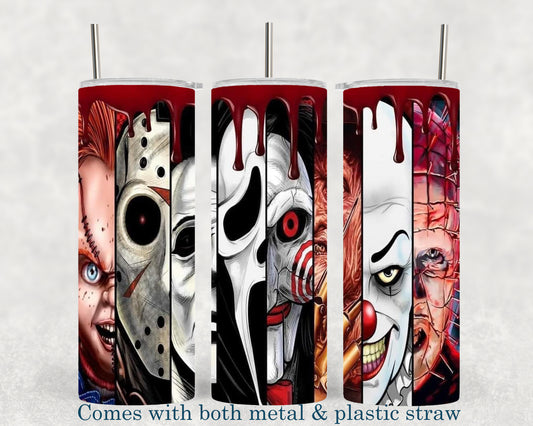 Horror Movie Characters Mash Up - 20oz Tumbler - Halloween - Creepy - Spooky - Scary - Novelty - Tumbler