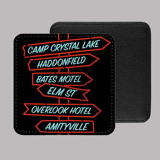 Horror Movie Street Names Sign PU Leather Coaster Set of 4 - 10 x 10cm