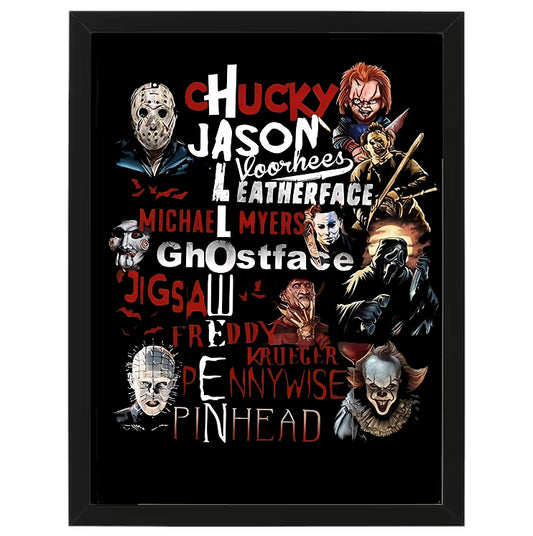 Horror Movie Characters Mash Up - Halloween - Framed Art - Metal Wall Art - 20 x 25cm