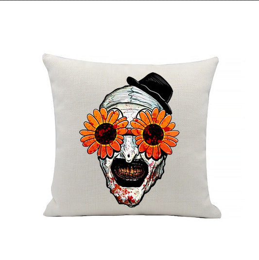 Terrifier Flower Glasses - Art the Clown - Horror Movies - Linen Cushion - 40 x 40cm