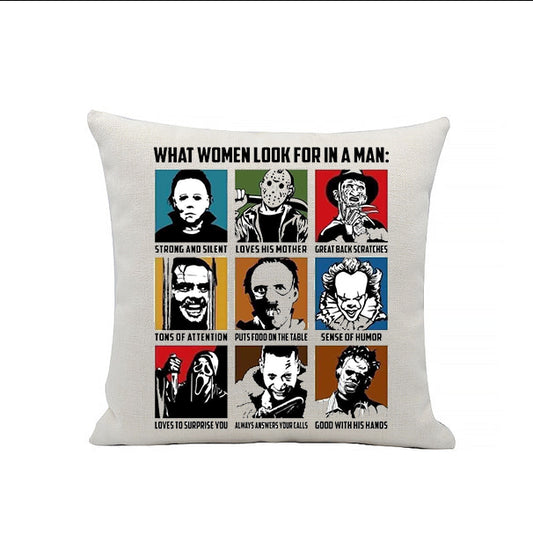 What Women look for in a Man - Horror Movie Characters - Horror Movies - Linen Cushion - 40 x 40cm