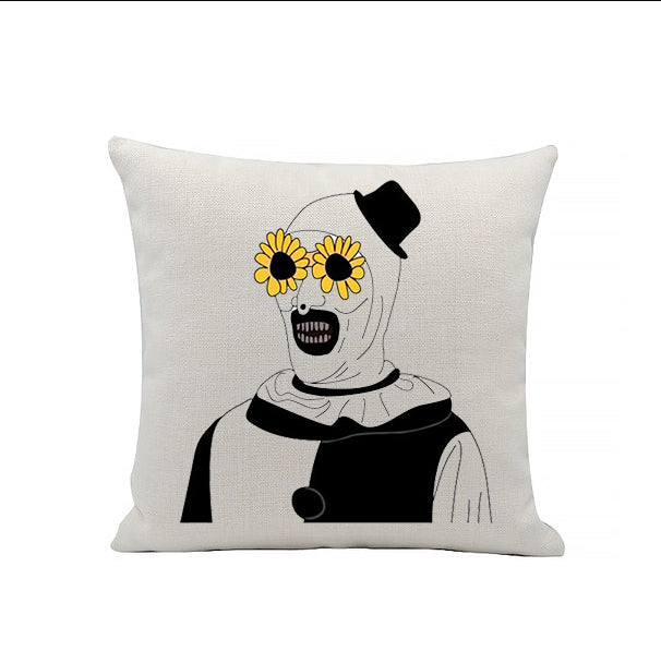 Terrifier Flower Glasses - Art the Clown - Horror Movies - Linen Cushion - 40 x 40cm